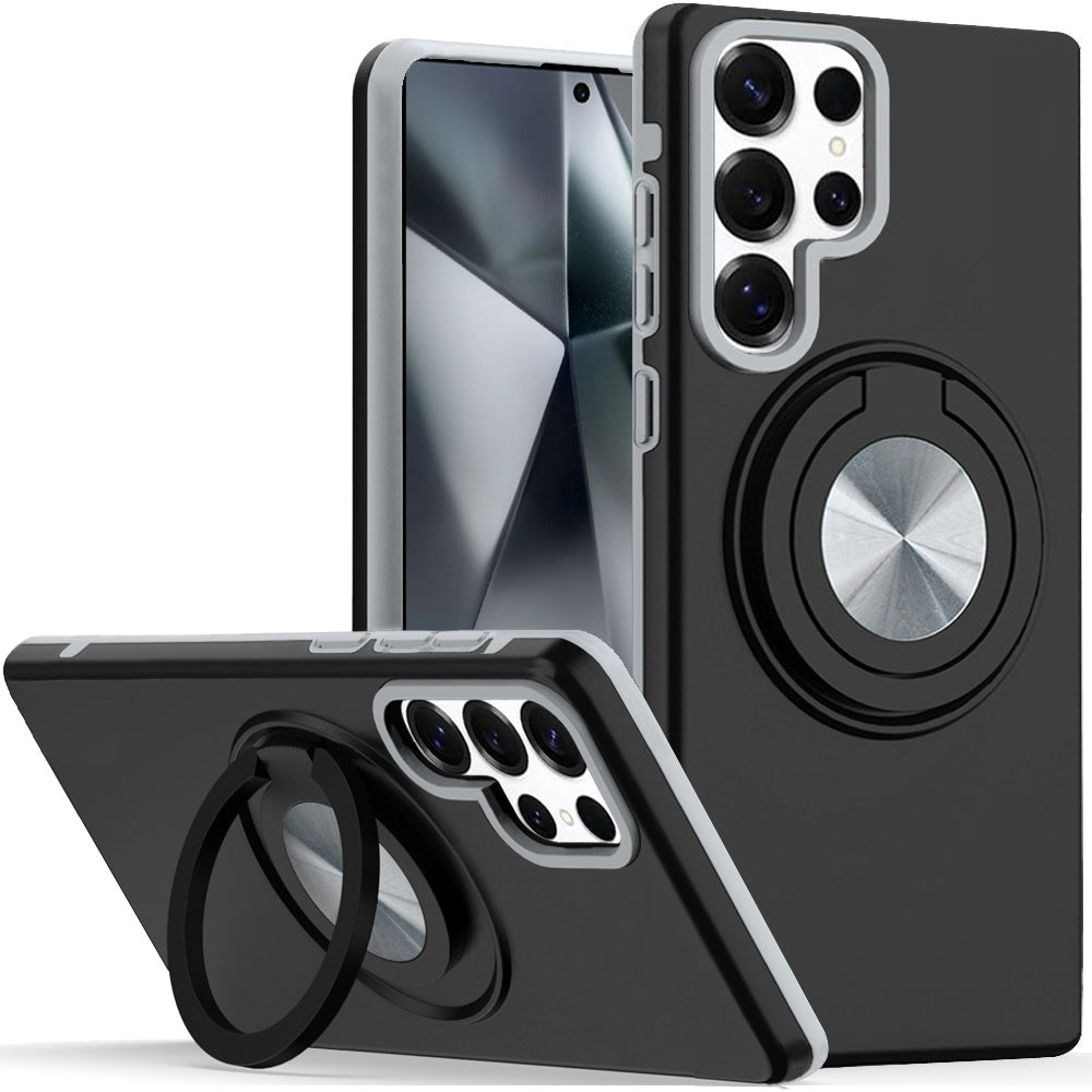 For Samsung Galaxy S26+ / S26 Plus Metal Matte Hybrid with Invisible Rotational Ring Stand, Car Mount Friendly, Military Grade Slim Fit Sturdy Case Cover
