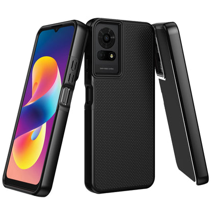 For TCL 50 LE Dual Layer Heavy-Duty Hybrid Rugged Case Rugged Texturized TPU & PC Shockproof Silicone Military Grade Case Cover Black