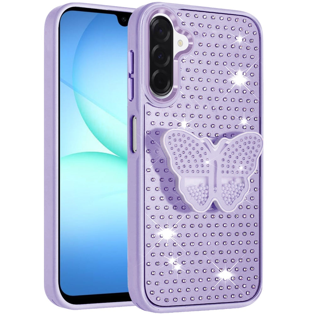For Samsung Galaxy S25 Fan Edition /Galaxy S25 FE Butterfly Moveable Grip 3D Pop Stand Full Diamond Bling Sparkling TPU Fashion Hybrid Case Cover