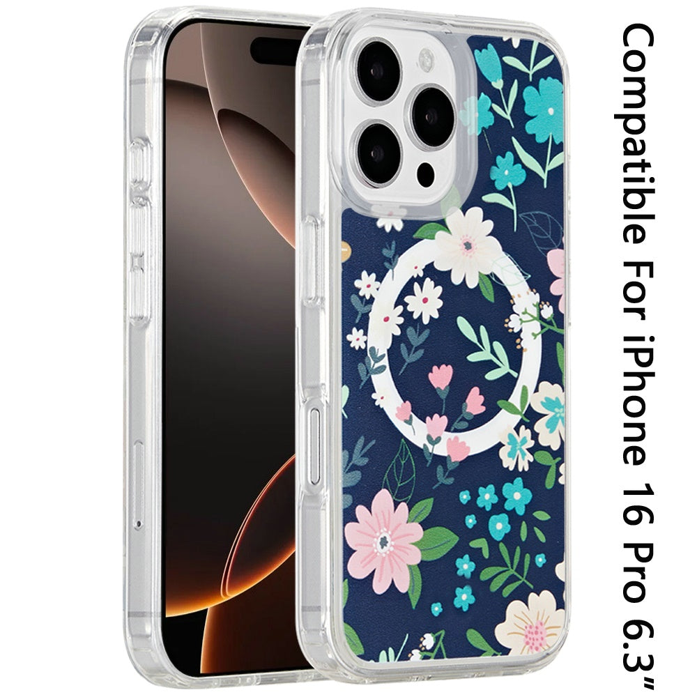 For Apple iPhone 16 Pro Cute Fashion Pattern Design, Durable Shockproof Slim TPU Hard Back, MagSafe Compatible Case Cover