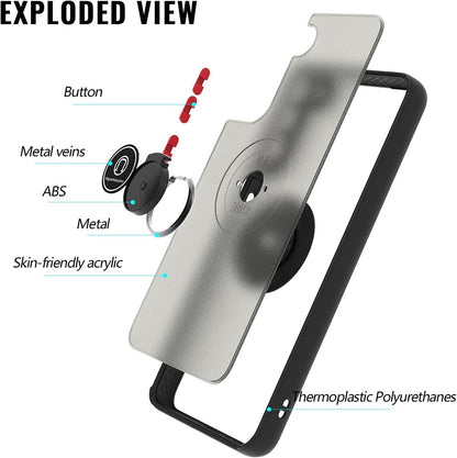 For Motorola Moto G 5G 2025 Translucent Matte Back Hybrid with Rotatable Metal Ring Holder Kickstand Shockproof TPU (Fit Car Mount) Case Cover