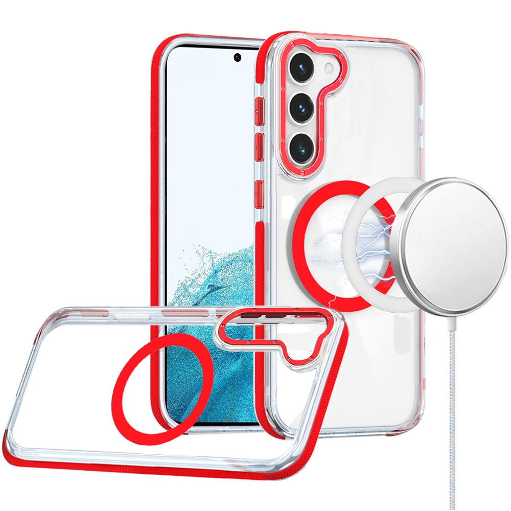 For Samsung Galaxy S22 Transparent back with Colorful Frame Strong Magnetic Circle [Compatible with Magsafe] Shockproof Case Cover