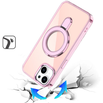 For Apple iPhone 14 /13 Chrome Hybrid with Rotating Magnetic Circle Ring Stand, Slim Shockproof Hybrid Case Cover