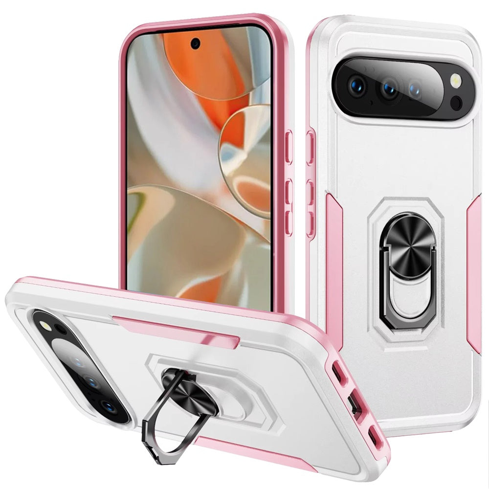 For Google Pixel 10 Pro XL Hybrid Rugged Tough 2in1 Drop-Proof Protection Military Grade Armor with Metal Ring Stand Case Cover