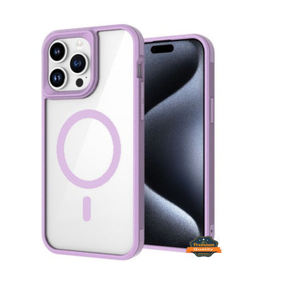 For Apple iPhone 15 Pro Max (6.7") Magnetic Compatible with Magsafe Wireless Charger TPU Hybrid Slim Transparent Purple Phone Case Cover