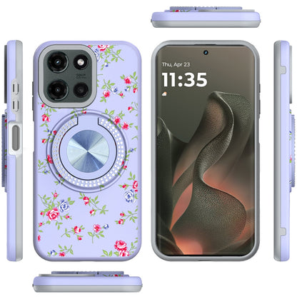 For Motorola Moto G 5G 2025 Pattern Design Hybrid with Invisible Ring Stand & Magnetic Back, Shockproof Protective Grip Case Cover