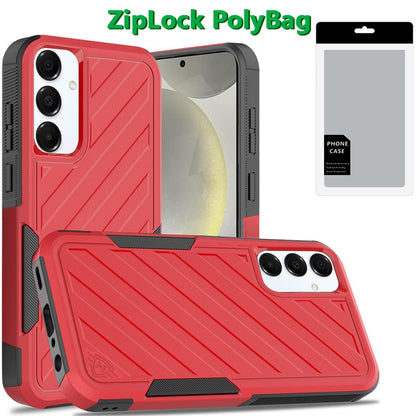 For Samsung Galaxy S25 /S24 Hybrid lined shockproof dual layer Rugged 2in1 Hard PC & Silicone TPU Non Slip Textured Tough Armor Case Cover Red+Black