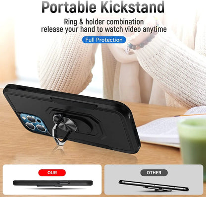 For Apple iPhone 15 Plus (6.7") Heavy Duty Hybrid Rugged 2in1 Shockproof Protective with Magnetic Ring Stand Holder  Phone Case Cover