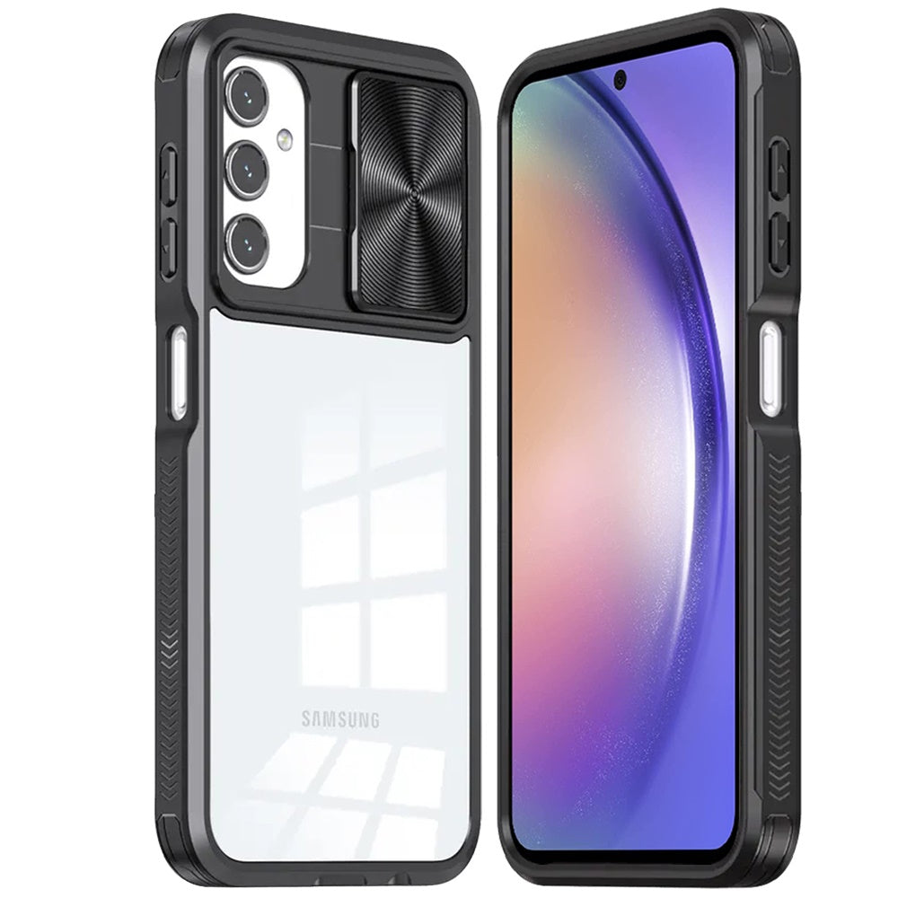 For Samsung Galaxy S24 FE /Fan Edition Hybrid Cases with Sliding Camera Cover Transparent Shockproof Bumper TPU Protective Case Cover