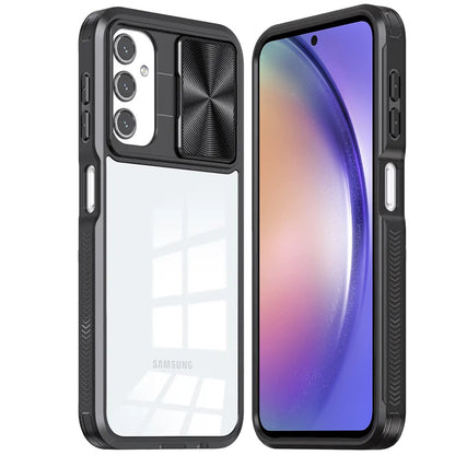 For Samsung Galaxy S24 FE /Fan Edition Hybrid Cases with Sliding Camera Cover Transparent Shockproof Bumper TPU Protective Case Cover