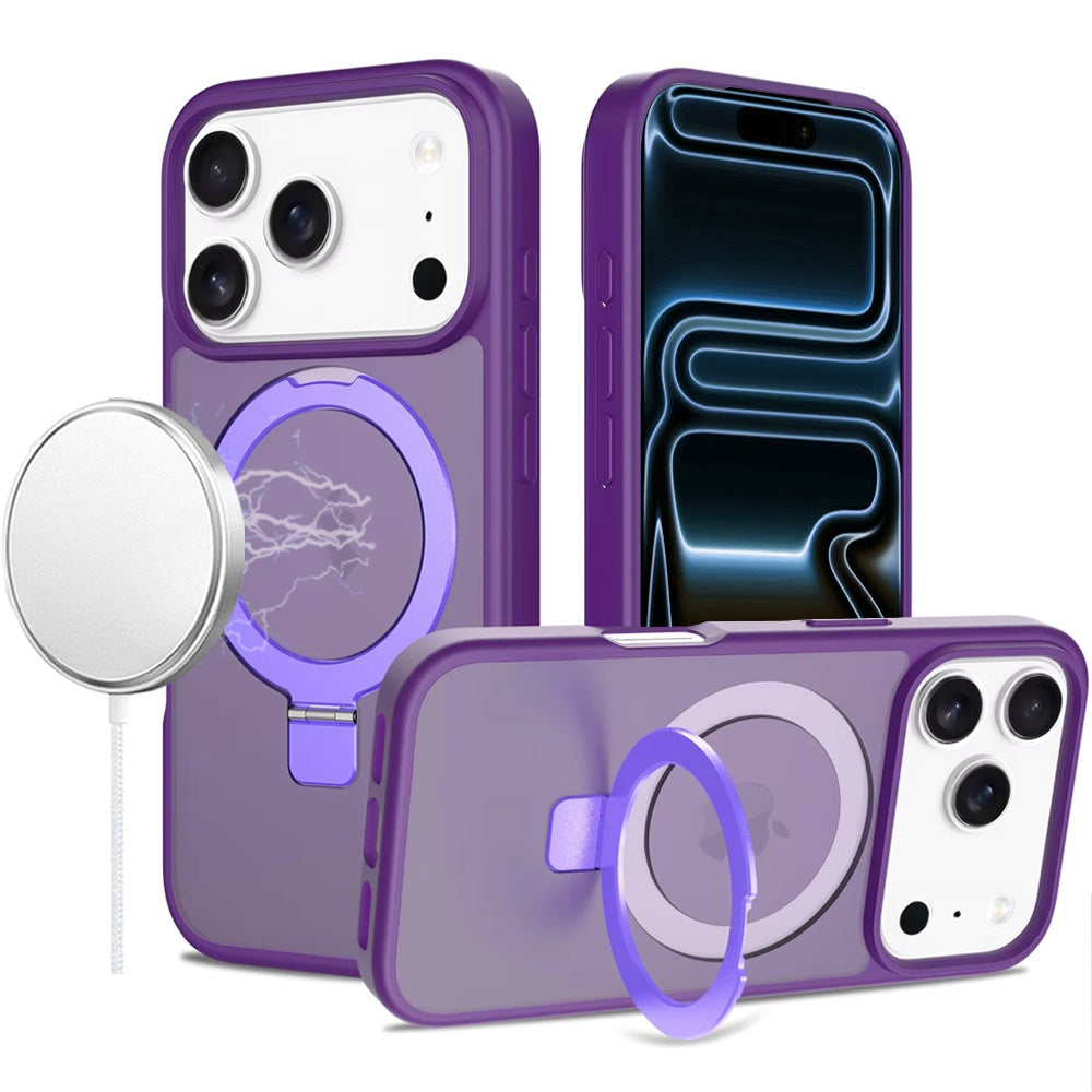 For Apple iPhone 17 Pro Max (6.9") Magnetic Circle Back with Ring Stand Full Rotation Matte Hybrid Shockproof Case Cover