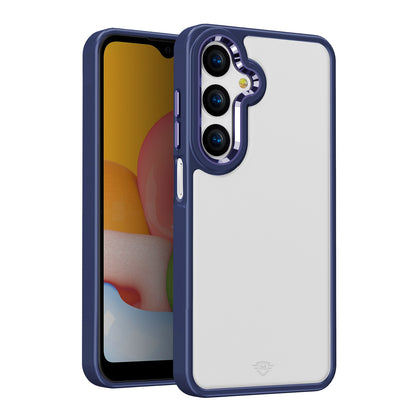 For Samsung Galaxy A36 Ultimate Heavy-Duty Shockproof Matte Acrylic Polished, Metal Buttons, Hybrid Bumper Thick Frame Case Cover Blue