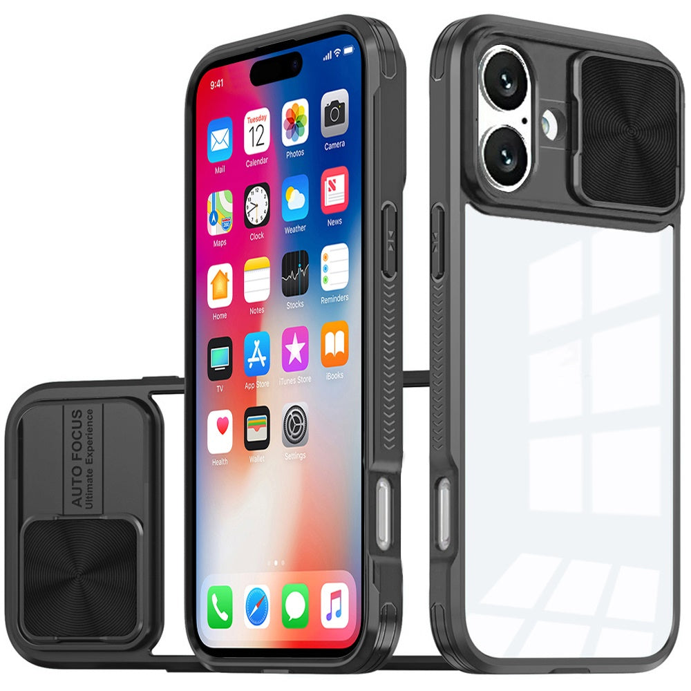 For Apple iPhone 16 Plus Hybrid Cases with Sliding Camera Cover Transparent Shockproof Bumper TPU Protective Case Cover Pink/Blue