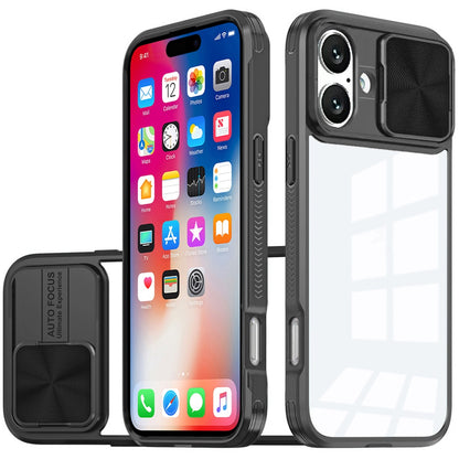 For Apple iPhone 16 Plus Hybrid Cases with Sliding Camera Cover Transparent Shockproof Bumper TPU Protective Case Cover Pink/Blue