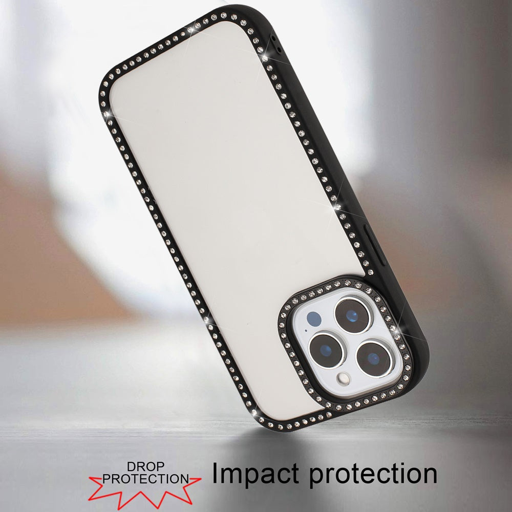 For Samsung Galaxy A36 Diamond Full Rhinestone Clear Hybrid Protective, Sparkly Bling Transparent Shockproof Bumper All Around Case Cover Black