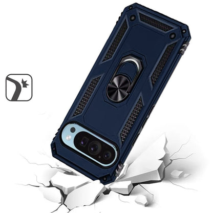 For Google Pixel 9 Pro XL Hybrid Shockproof Durable 360 Degree Rotatable Ring Stand Holder Kickstand Fit Magnetic Car Mount Case Cover Red