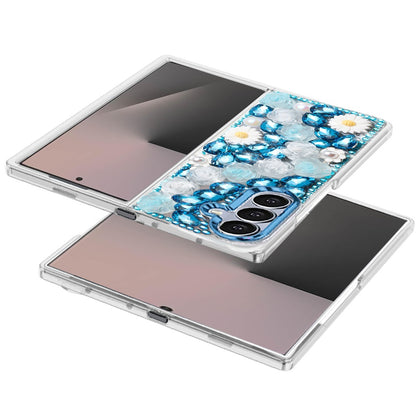 For Samsung Galaxy Z Fold 7 Fashion Daisy Floral Series, Full 3D Bling Crystal Diamonds Sparkling Rhinestone Glitter Hybrid Design Case Cover