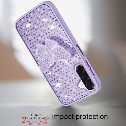 For Samsung Galaxy A17 5G Butterfly Moveable Grip 3D Pop Stand Full Diamond Bling Sparkling TPU Fashion Hybrid Case Cover