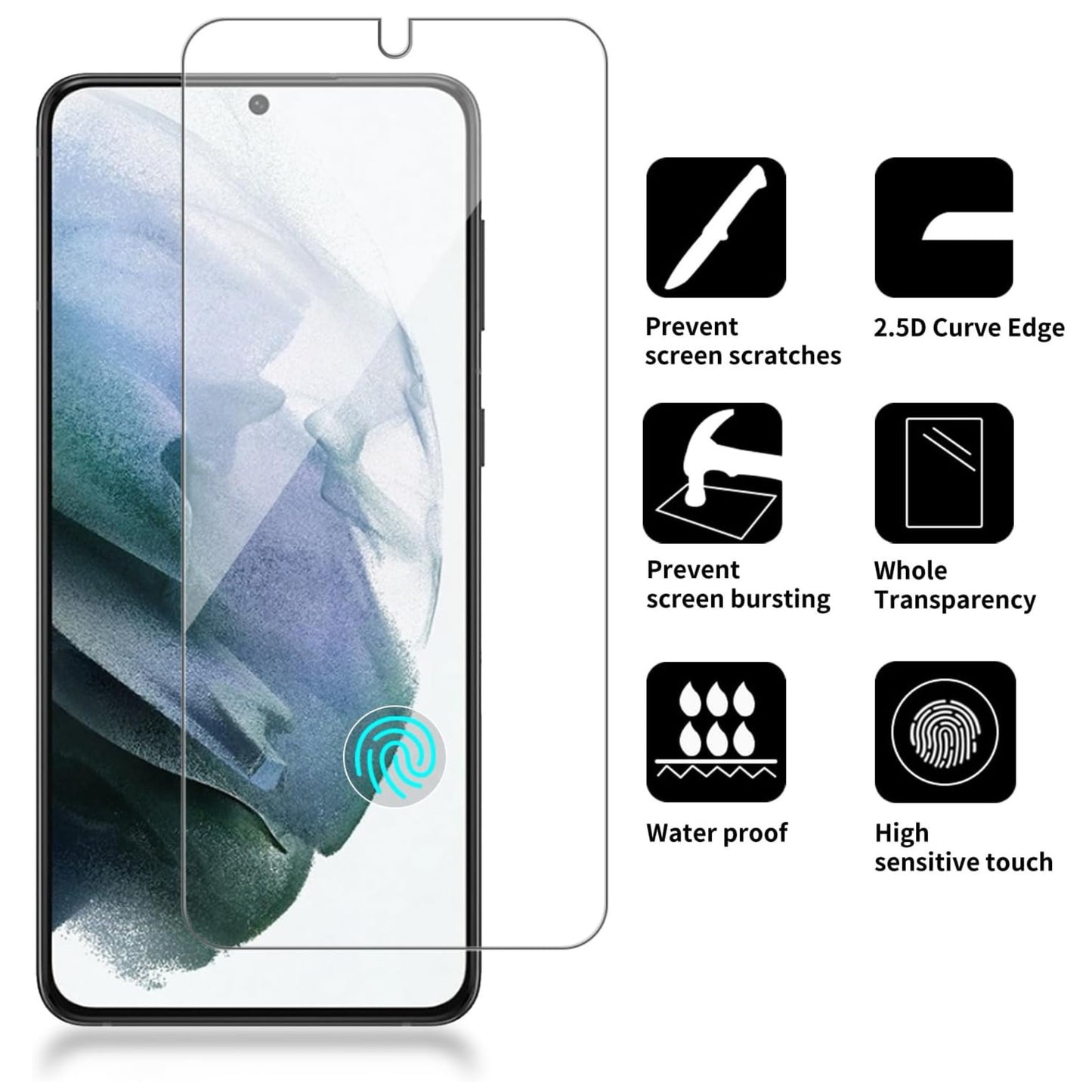 For Samsung Galaxy S21 Ultra Tempered Glass Screen Protector Supports Fingerprint Recognition, Case-Friendly, HD Clarity Protector Clear Black