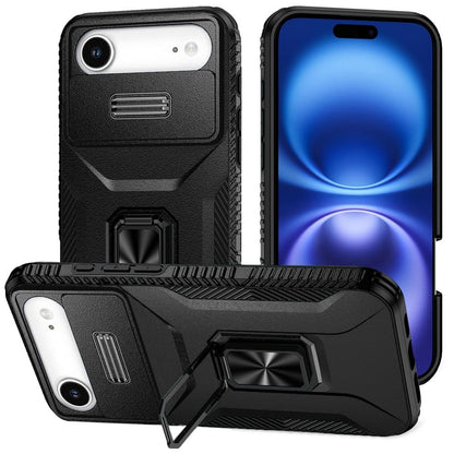 For Apple iPhone 17 Air (6.6") Case, Camera Cover with Magnetic Rotation Ring Stand, Military Grade Hybrid Hard TPU Shockproof Case Cover