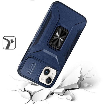 For Apple iPhone 15 Case, Camera Cover with Magnetic Rotation Ring Stand, Military Grade Hybrid Hard TPU Shockproof Case Cover Blue