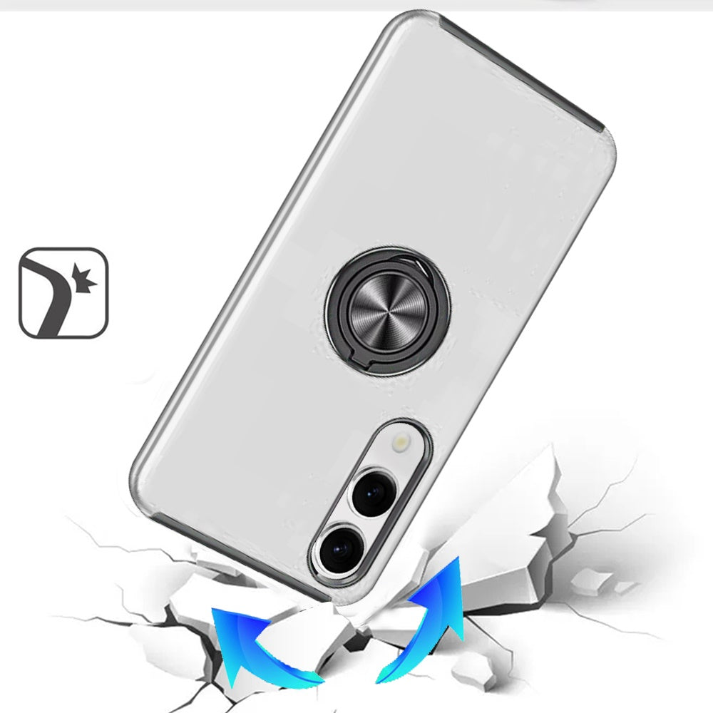 For Samsung Galaxy S25 EDGE Hybrid 360 Degree Rotatable Metal Invisible Ring Stand Holder Slim Fit Magnetic Car Mount Shockproof Case Cover Silver