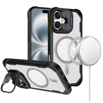 For iPhone 16 (6.1") Magnetic Circle Hybrid with Camera Stand, Compatible with MagSafe, Shockproof Protective Case Cover Purple