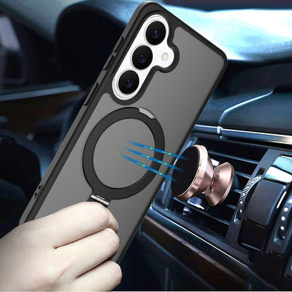 For Samsung Galaxy S26 Magnetic Circle Back with Ring Stand Full Rotation Matte Hybrid Shockproof Case Cover