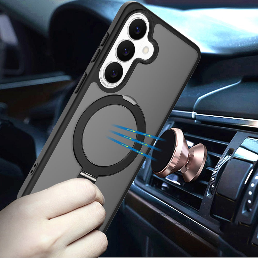 For Samsung Galaxy S26 Magnetic Circle Back with Ring Stand Full Rotation Matte Hybrid Shockproof Case Cover