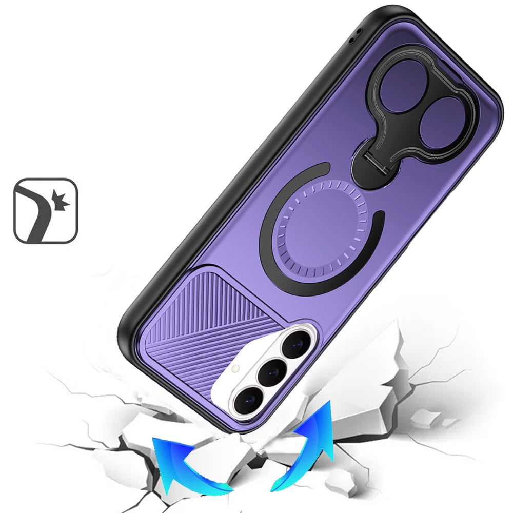 For Samsung Galaxy A36 Hybrid with Invisible 2 Hole Ring Stand Magnetic back Car Mount Friendly Protector Case Cover Black
