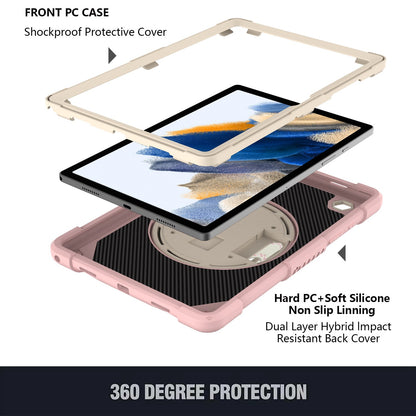 For 3-in-1 Tough Hybrid Shockproof Protector Silicone TPU with Pencil Holder, Kickstand, Hand & Shoulder Strap Rose Gold Pink Tablet Case Cover