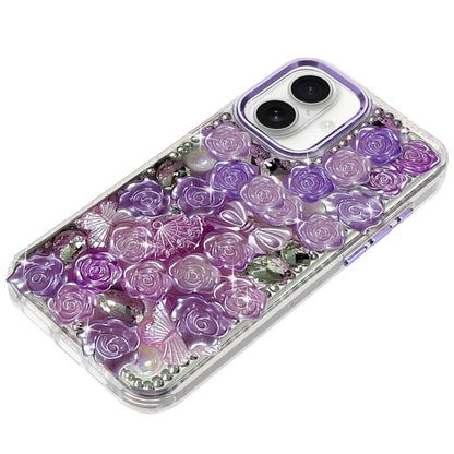 For Apple iPhone 17 (6.3") Muti-Color Floral Fashion Bling Crystal 3D Full Diamonds Stones Sparkle Rhinestone Glitter Hybrid Case Cover