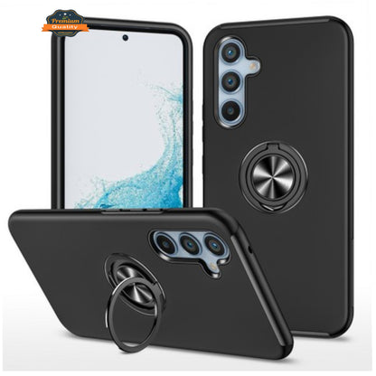 For Samsung Galaxy S26 Ultra Military Grade Hybrid Case with Flat Metal Ring 360° Rotation Kickstand, Slim Fit Back Hard PC Case Cover Black