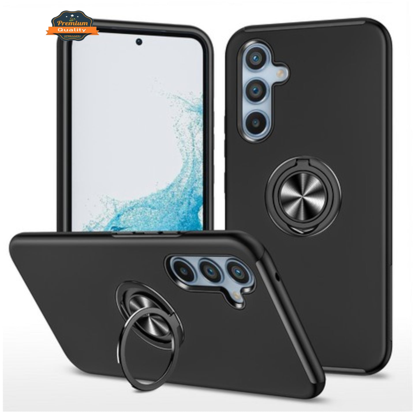 For Samsung Galaxy S26+ / S26 Plus Military Grade Hybrid Case with Flat Metal Ring 360° Rotation Kickstand, Slim Fit Back Hard PC Case Cover Black