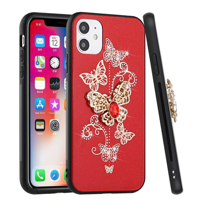 For Samsung Galaxy A36 Diamonds 3D Butterfly Bling Sparkly Glitter Ornaments Engraving Hybrid Metal Fashion Case Cover Red Garden Butterflies