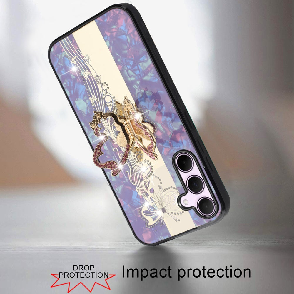 For Samsung Galaxy A36 Diamonds 3D Fashion Bling Sparkly Glitter Ornaments Engraving Hybrid with Ring Stand Case Cover
