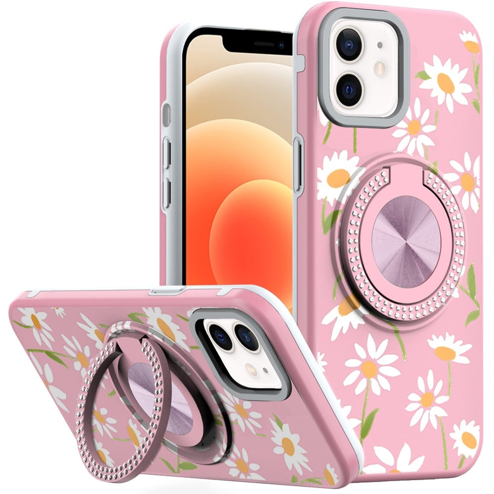 For Apple iPhone 12 Pro Max Pattern Design Hybrid with Invisible Ring Stand & Magnetic Back, Shockproof Protective Grip Case Cover