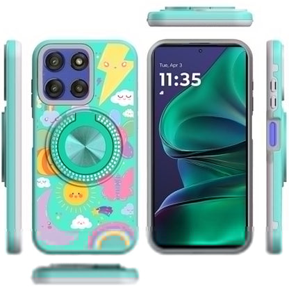 For Motorola Moto G Stylus 5G 2026 /2025 Pattern Design Hybrid with Invisible Ring Stand & Magnetic Back, Shockproof Protective Grip Case Cover