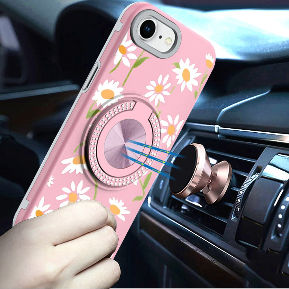 For Apple iPhone 17E /16E Pattern Design Hybrid with Invisible Ring Stand & Magnetic Back, Shockproof Protective Grip Case Cover