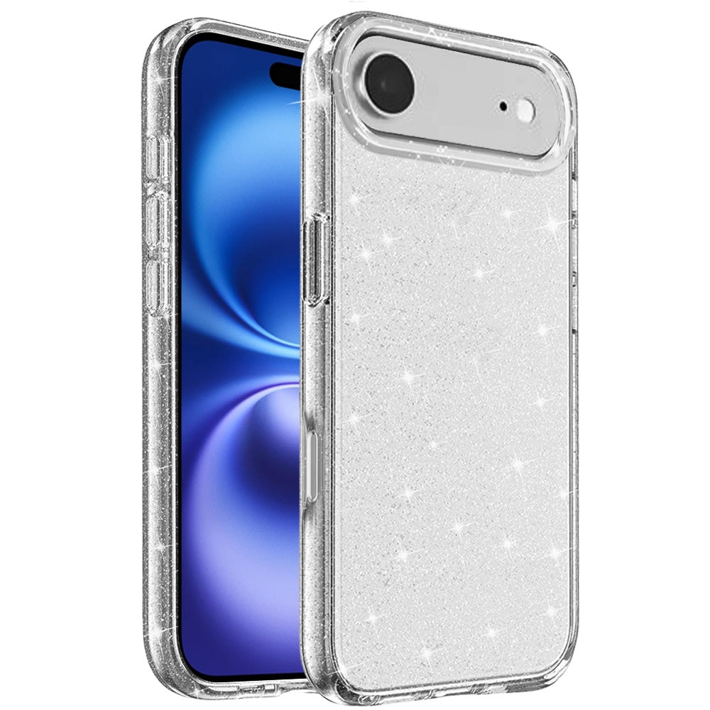 For Apple iPhone 17 AIR Transparent Glitter Shiny Sparkle Bling TPU Rubber Hard Back Hybrid Frame Shockproof Case Cover