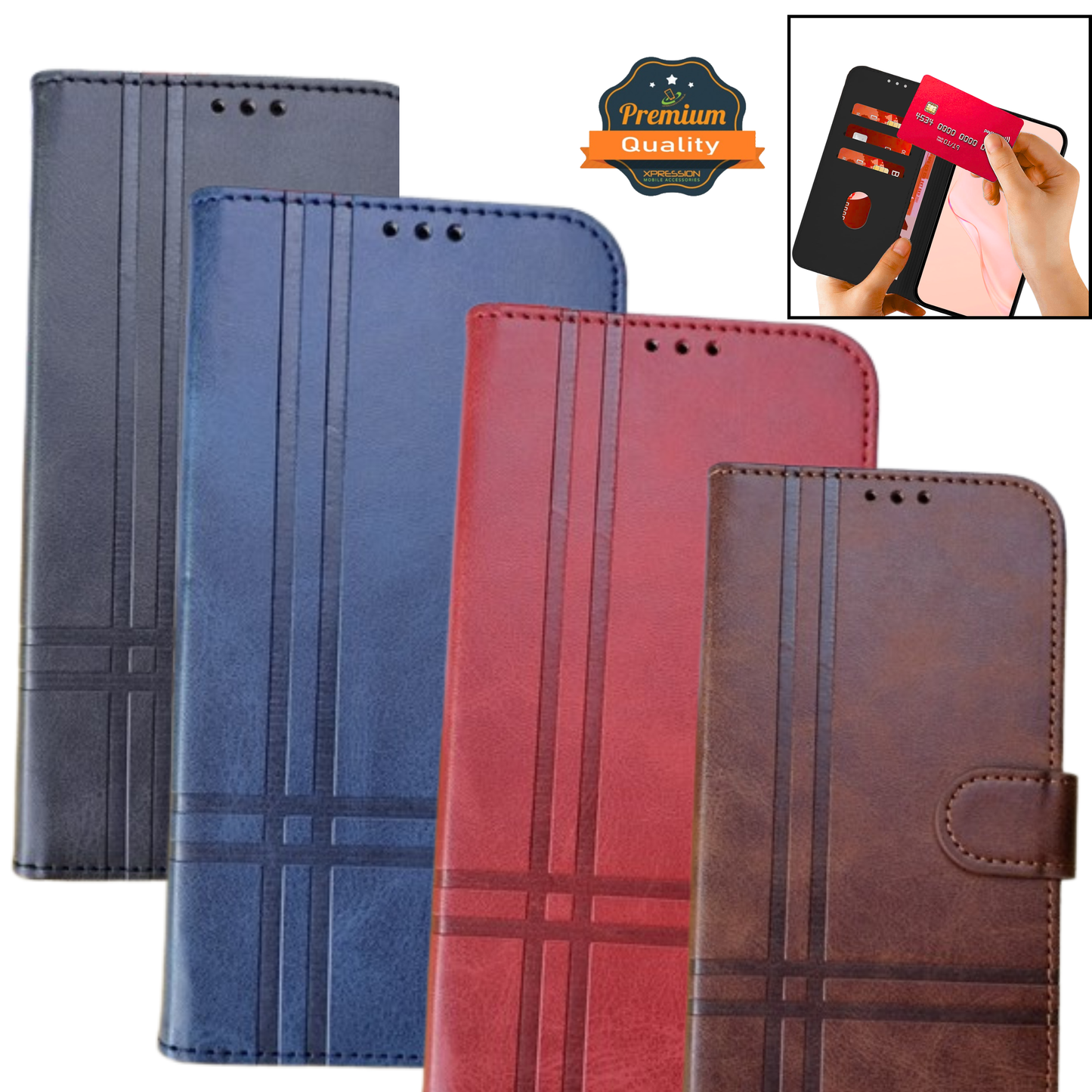For Motorola Moto G 5G 2026 / Moto G Play 2026 Vegan Lines Leather Wallet Case with Credit Card Slot Pouch Flip, Magnetic Closure folio design Case Cover
