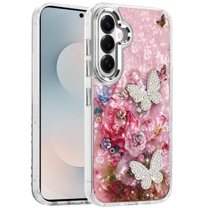 For Samsung Galaxy S26+ / S26 Plus Epoxy Glitter Flowers Bling 3D Butterfly Fashion TPU Hybrid with Shockproof Protection Case Cover