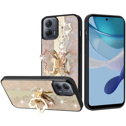 For Motorola Razr Ultra 2025 Diamonds 3D Butterfly Bling Sparkly Glitter Ornaments Engraving Hybrid with Stand Fashion Case Cover Enchanted Butterfly Gold
