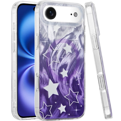 For Apple iPhone 17 Pro Stylish Pattern Fashion IMD Printed Design TPU Double Layer Slim Shockproof with Magnetic Back Case Cover Gradient Purple Star