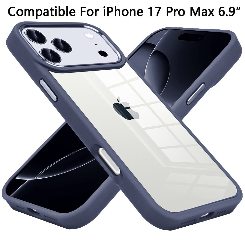 For Apple iPhone 17 Pro Max (6.9") Slim Fit Hybrid Transparent Thick Acrylic with Metal Buttons Frame Protective Hard PC + TPU Shockproof Case Cover Burgundy