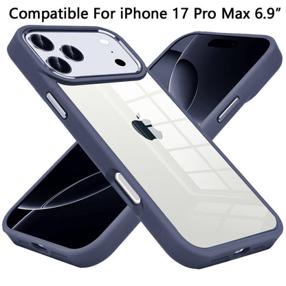 Phone Case for Apple iPhone 17 Pro Max (6.9") Transparent Thick Acrylic Hybrid Metal Buttons Shockproof Rubber TPU Slim Durable Grip Protective Cover
