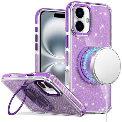 For Samsung Galaxy S25 Fan Edition /Galaxy S25 FE Slim Bling Glitter Sparkly Shimmer Hybrid with Magnetic Ring and 360° Rotational Stand [Compatible with Magsafe] Case Cover Purple