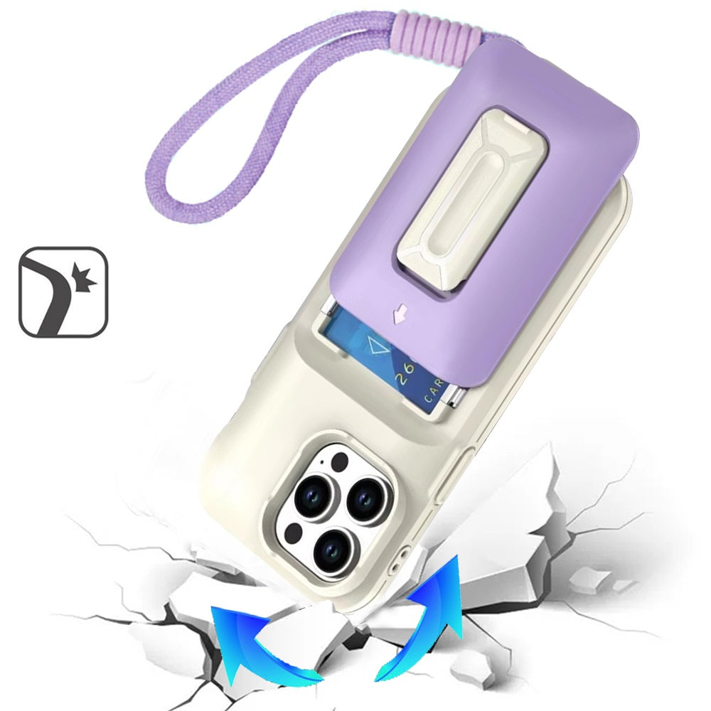 For Apple iPhone 16 Pro Max Wallet Case with 2- Credit Card Holder, Wrist Strap & Kickstand Hybrid Shockproof TPU Case Cover