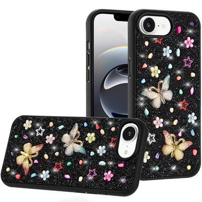 For Apple iPhone 17E /16E Diamond Butterfly 3D Glitter Bling Design, Slim Hybrid Sparkle Protective Cover TPU for Women Girls Case Cover