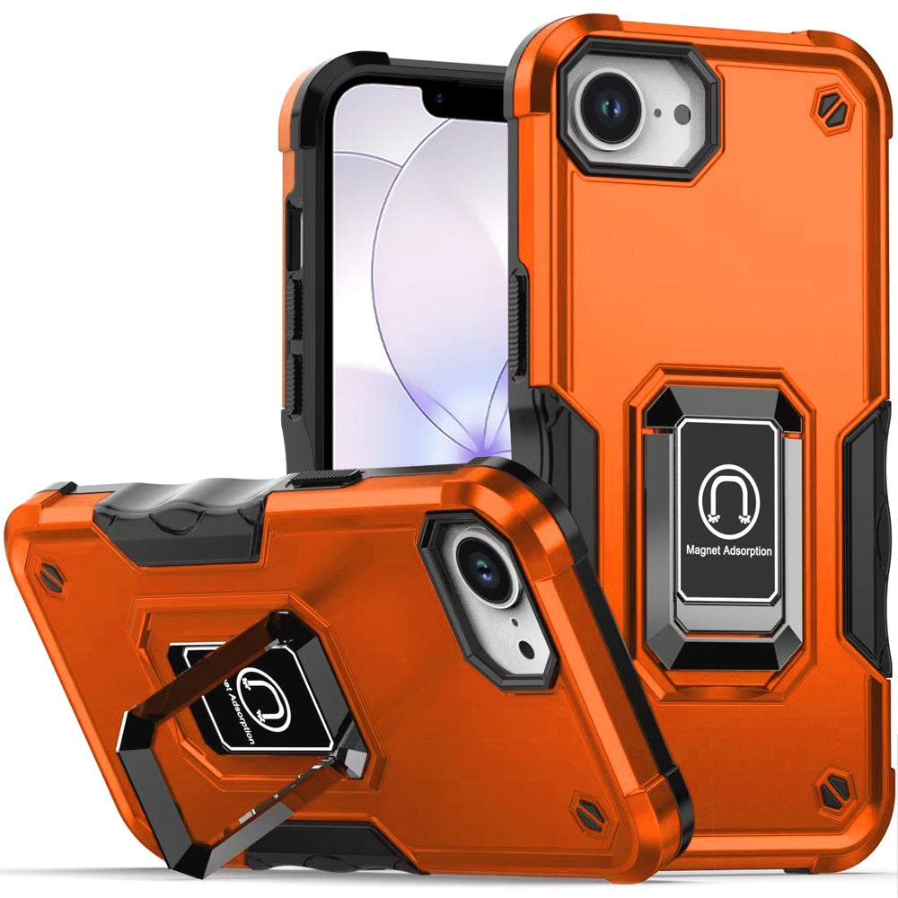 Phone Case for Apple iPhone 17E /16E Shockproof Magnetic Ring Stand Hybrid Kickstand Armor 360 Rotation Anti-Slip Grip Military Grade Drop Resist Cover Cosmic Orange